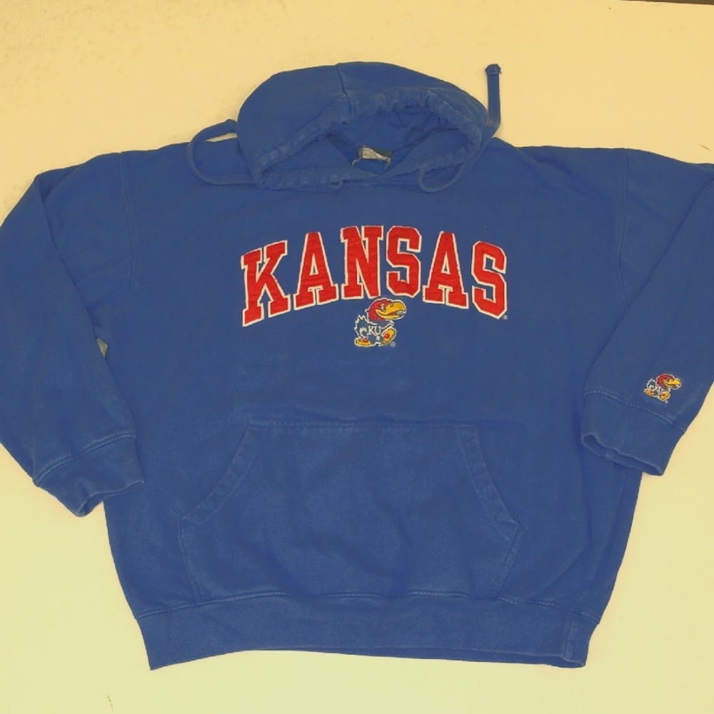 Kansas University Jayhawks Vintage Hoodie Sweatshirt 90s Satin & Embroidered XL